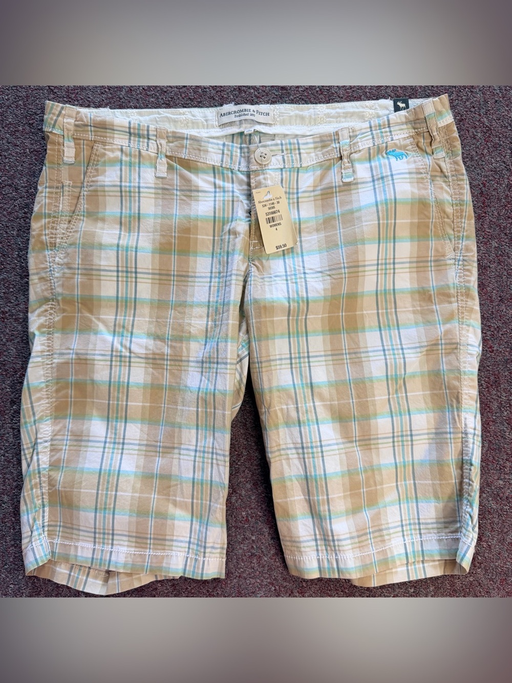 Abercrombie & Fitch Plaid Cotton Shorts - Beige, Light Blue & Mint